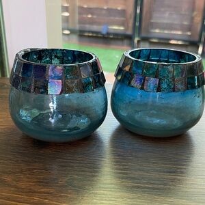 Mosaic Glass Candle Holders - Blue